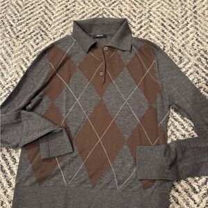 Massimo Dutti Gray and Brown Argyle Sweater s
